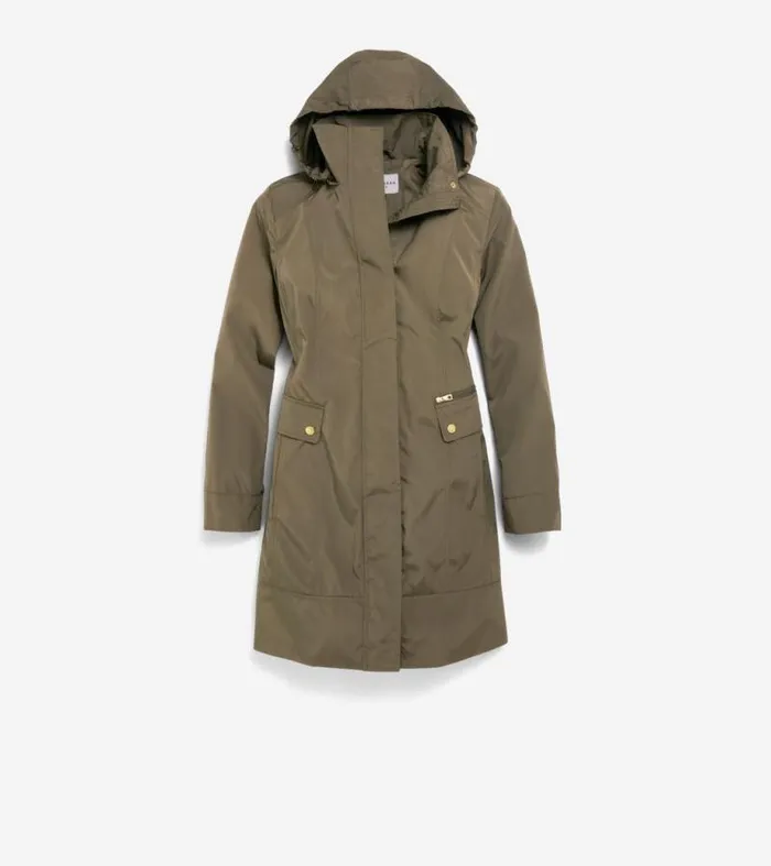 Women Rain Jackets Cole Haan Signature Packable Hooded Rain Jacket Olive Green