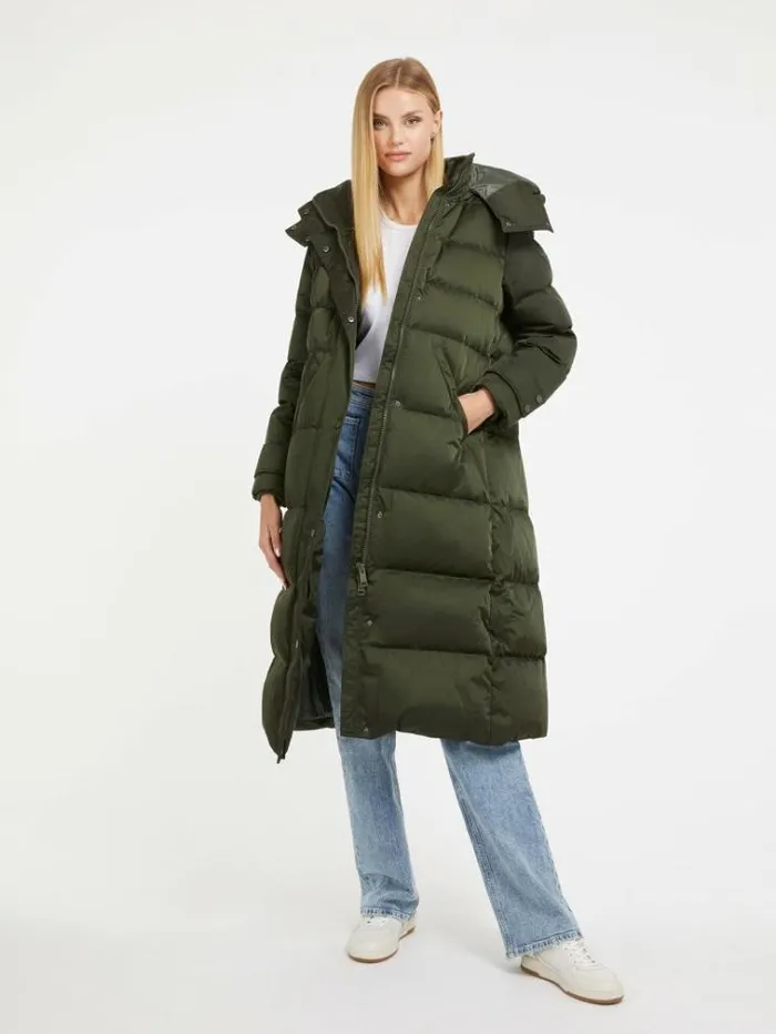 Women Real Down Long Puffer Green Guess Coats And Jackets