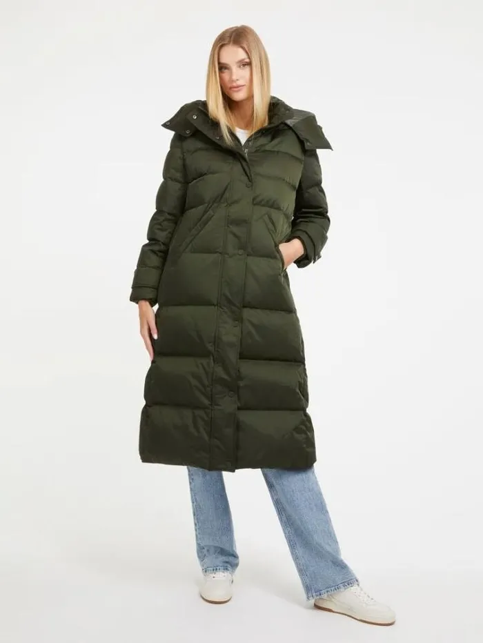 Women Real Down Long Puffer Green Guess Coats And Jackets