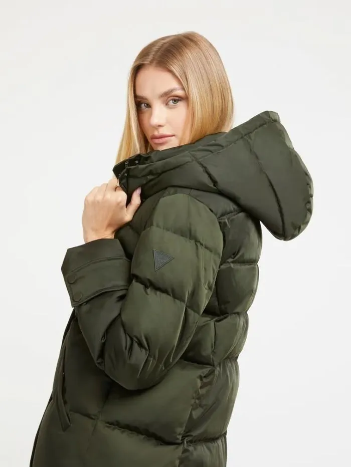 Women Real Down Long Puffer Green Guess Coats And Jackets