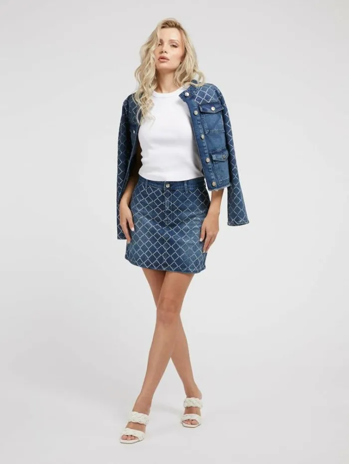 Women Rhinestones Denim Skirt Blue Guess Skirts And Shorts