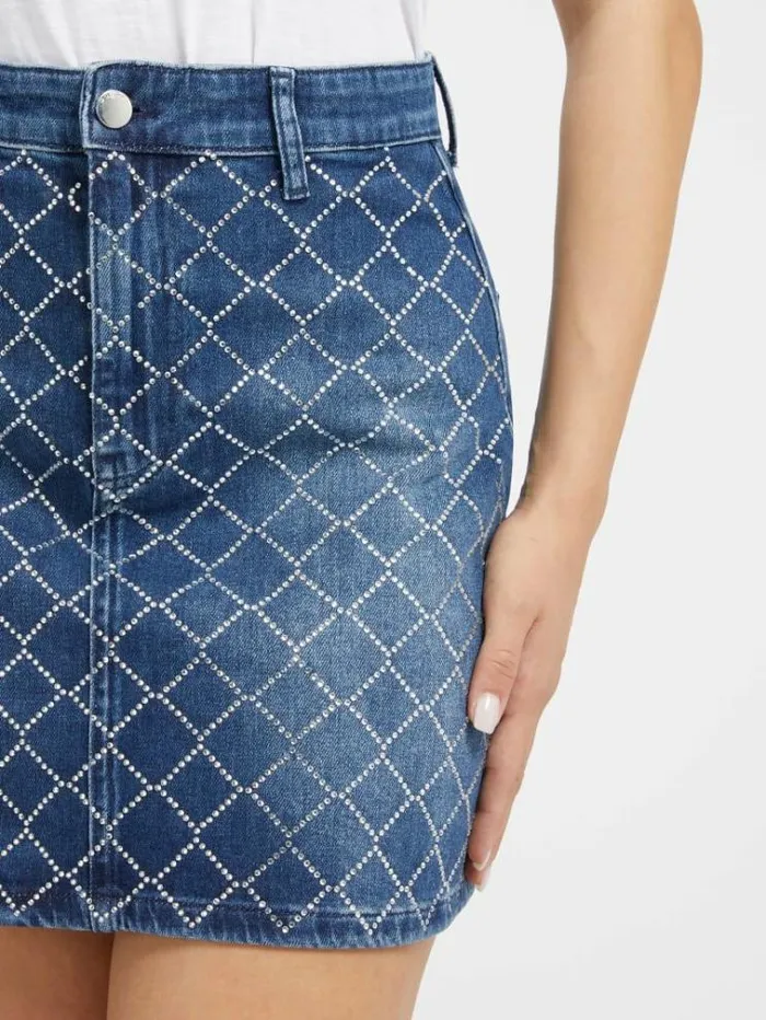 Women Rhinestones Denim Skirt Blue Guess Skirts And Shorts