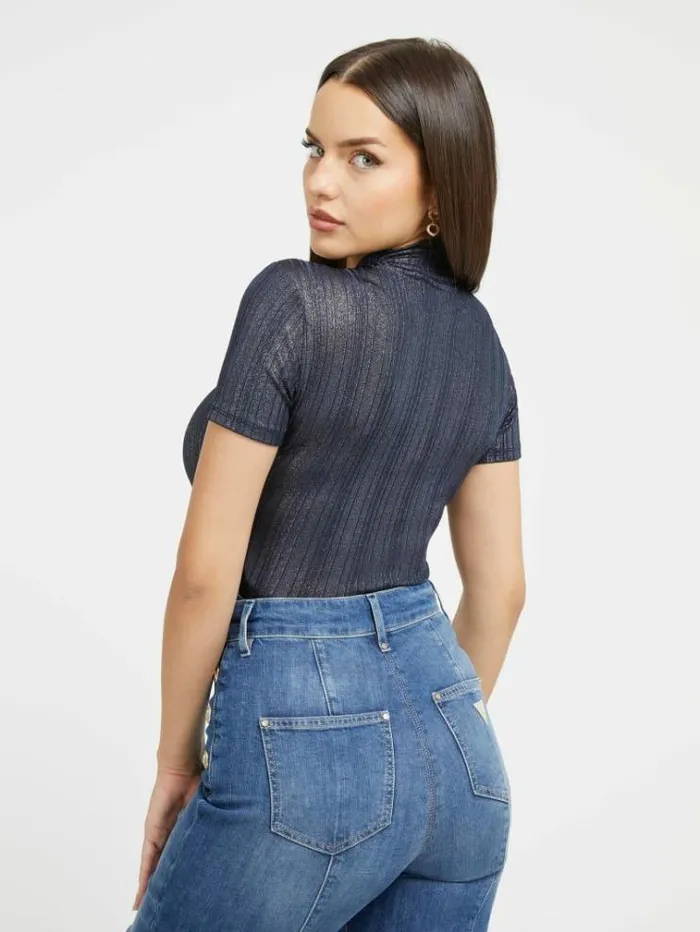 Women Rhinestones Front Logo Sweater Top Blue Guess Tops And Shirts