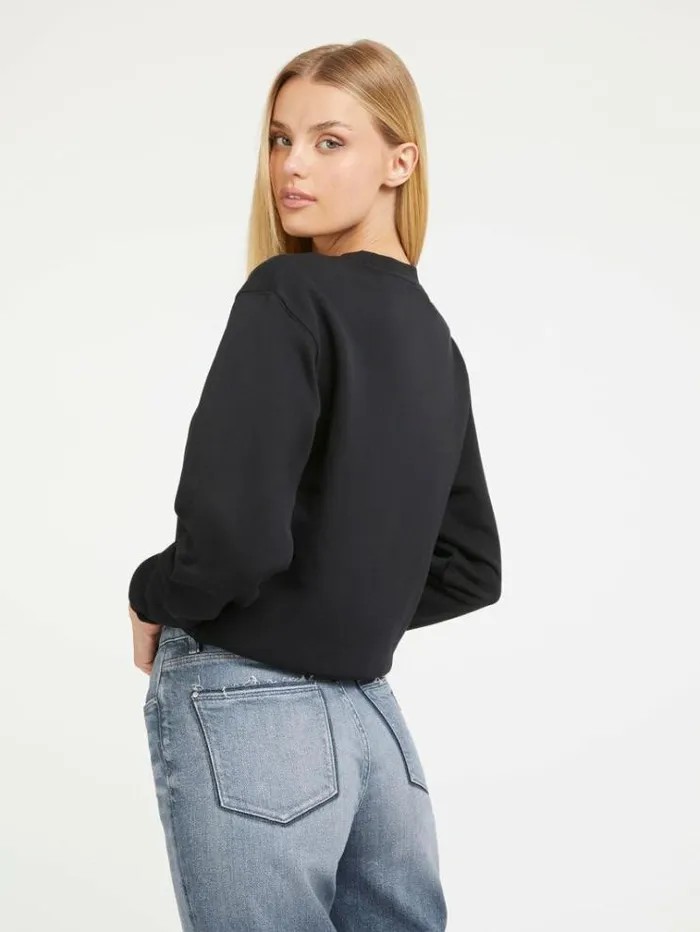 Women Rhinestones Front Logo Sweatshirt Black Guess Knitwear And Sweatshirts