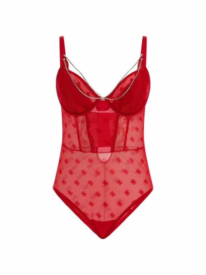Women Rhinestones Wired Body Red Guess Underwear