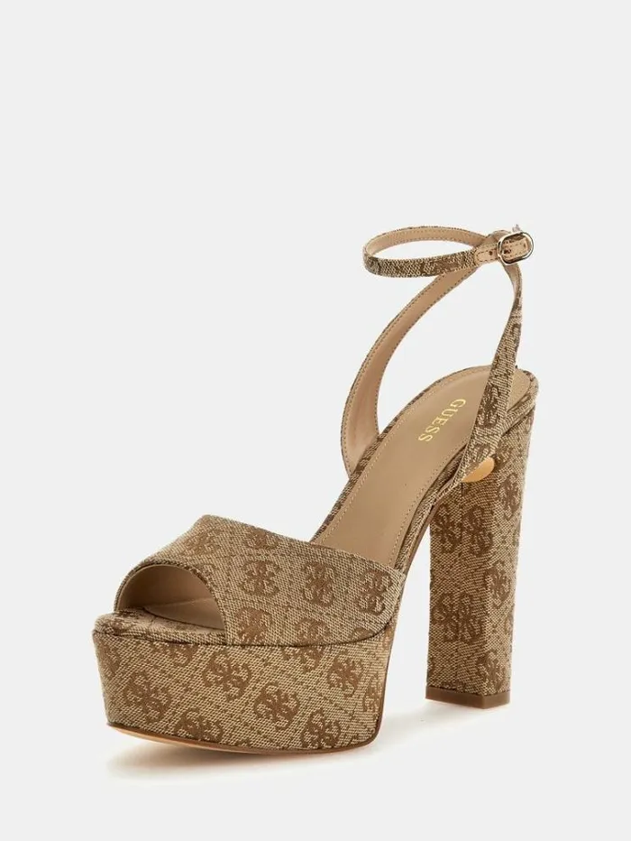 Women Rhinnae 4g Logo Sandals Multi Beige Guess Heels