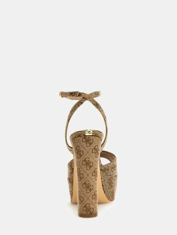 Women Rhinnae 4g Logo Sandals Multi Beige Guess Heels