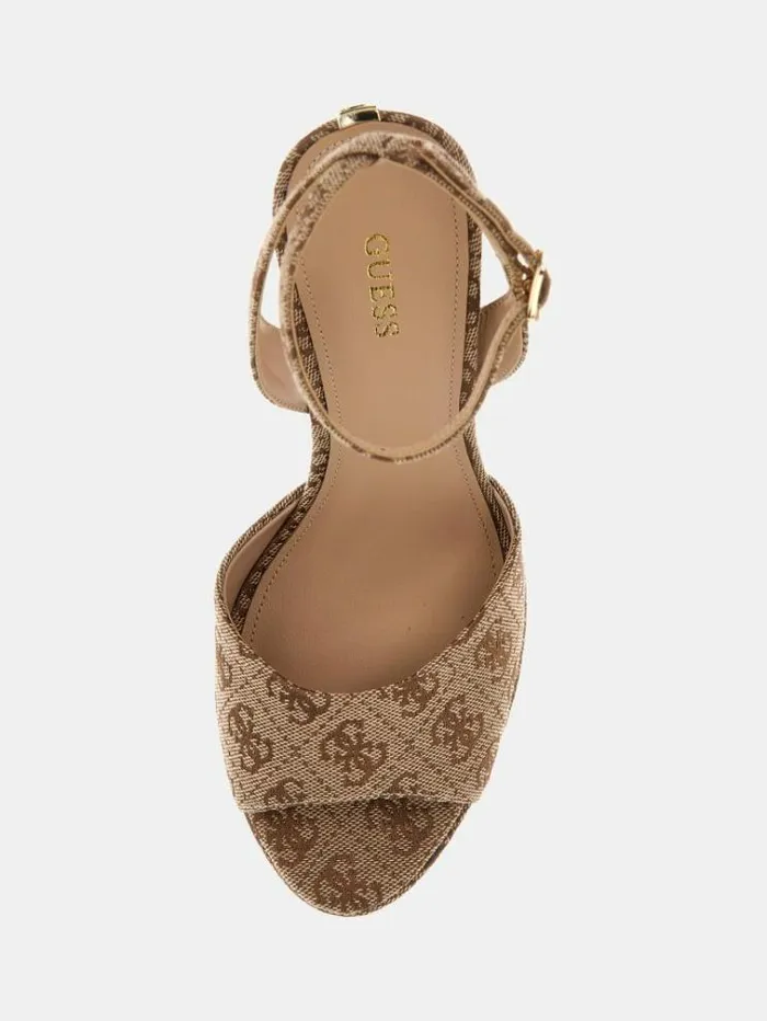 Women Rhinnae 4g Logo Sandals Multi Beige Guess Heels