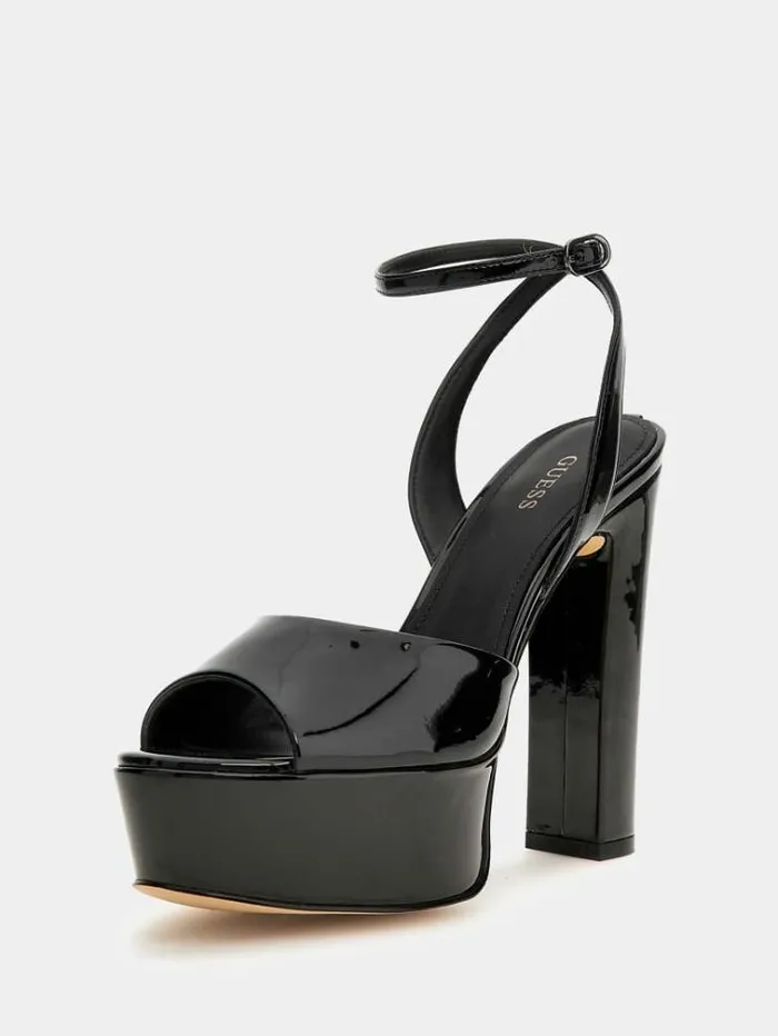 Women Rhinnae Patent Leather Sandals Black Guess Sandals