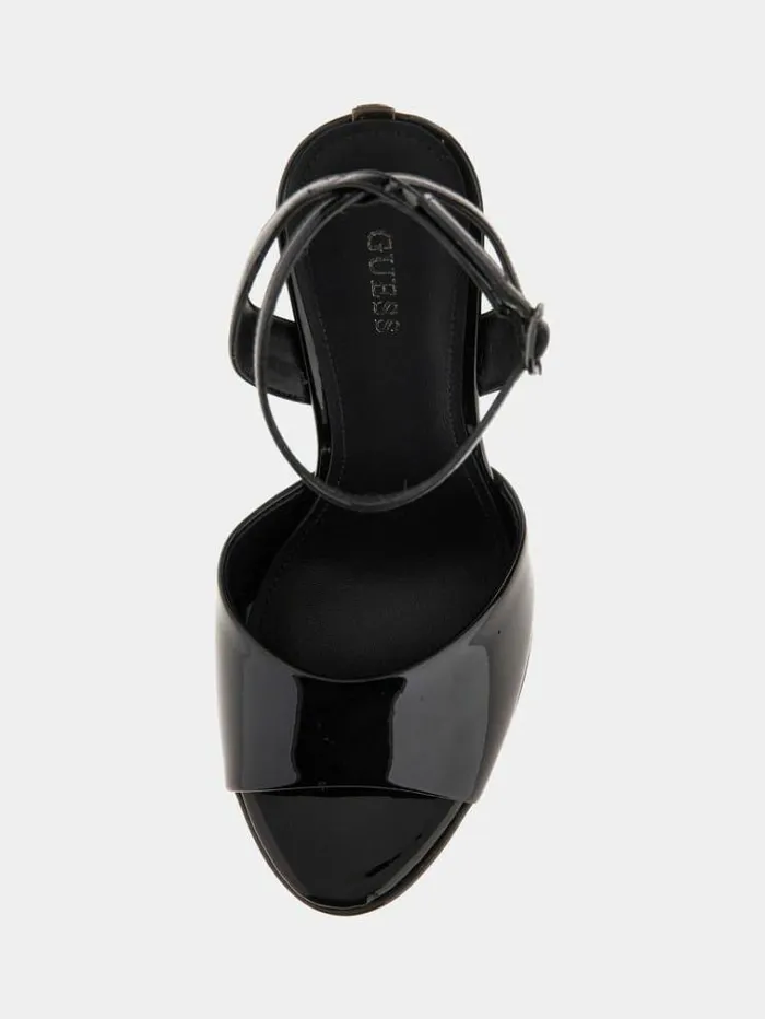 Women Rhinnae Patent Leather Sandals Black Guess Sandals