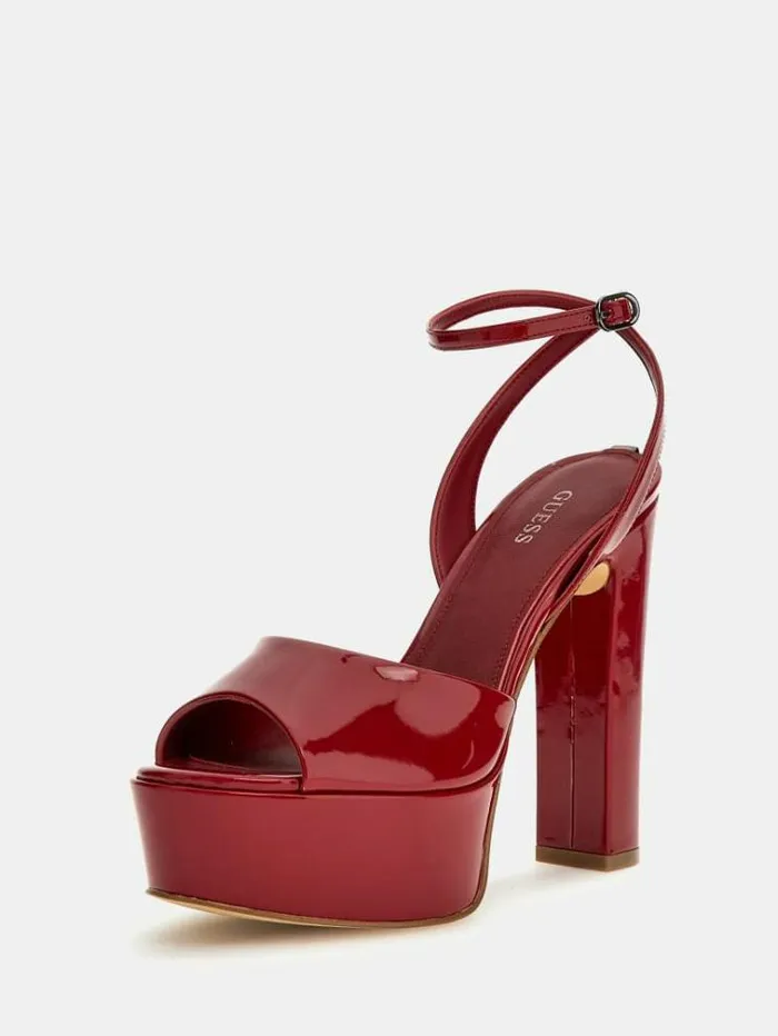 Women Rhinnae Patent Leather Sandals Red Guess Heels