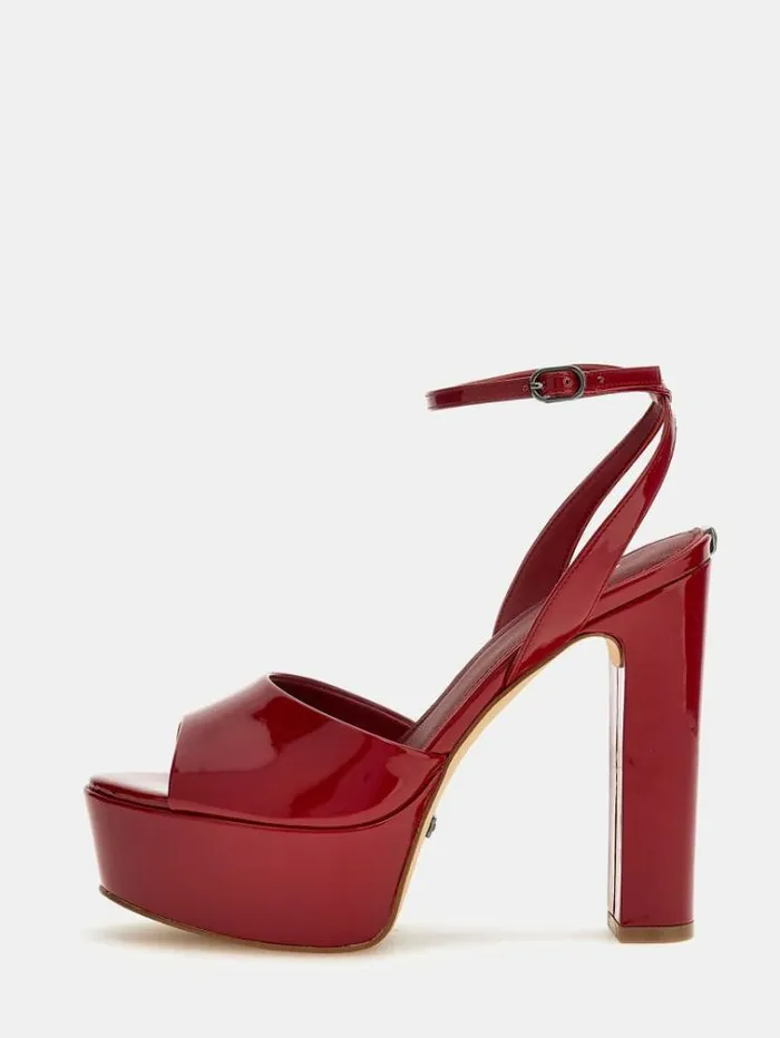 Women Rhinnae Patent Leather Sandals Red Guess Heels