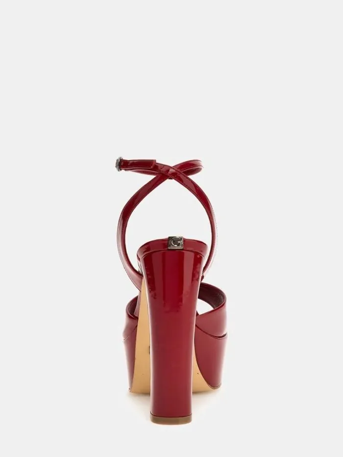 Women Rhinnae Patent Leather Sandals Red Guess Heels
