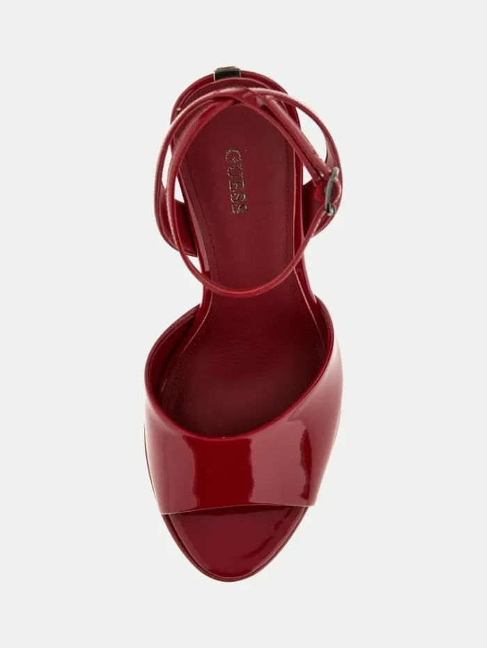 Women Rhinnae Patent Leather Sandals Red Guess Heels
