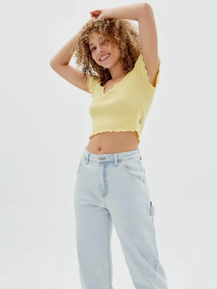 Women Rib Crop Top Yellow Guess Tops And Shirts