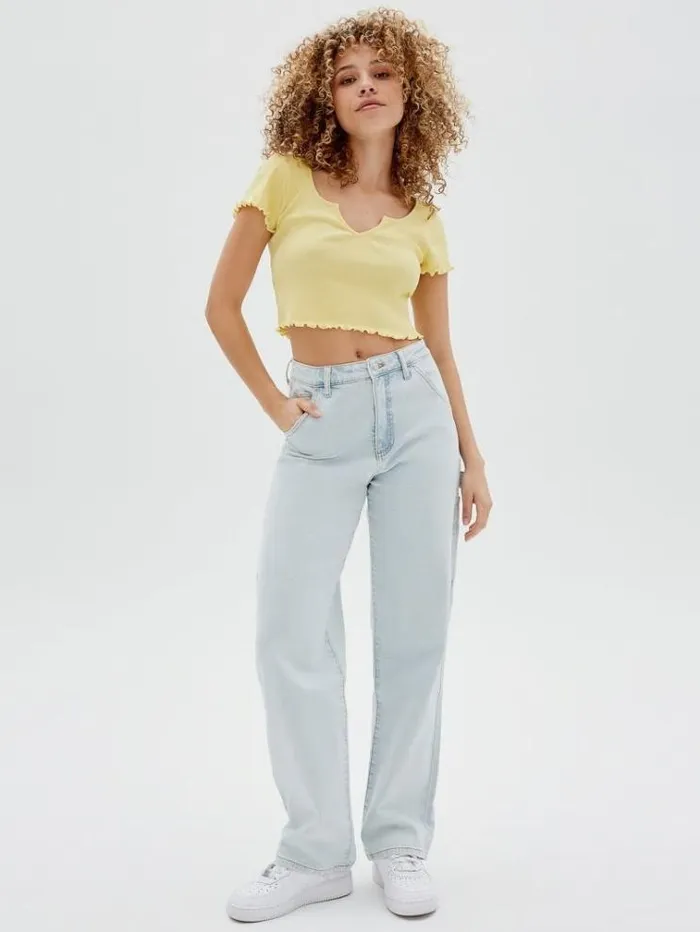 Women Rib Crop Top Yellow Guess Tops And Shirts