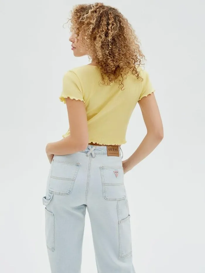 Women Rib Crop Top Yellow Guess Tops And Shirts