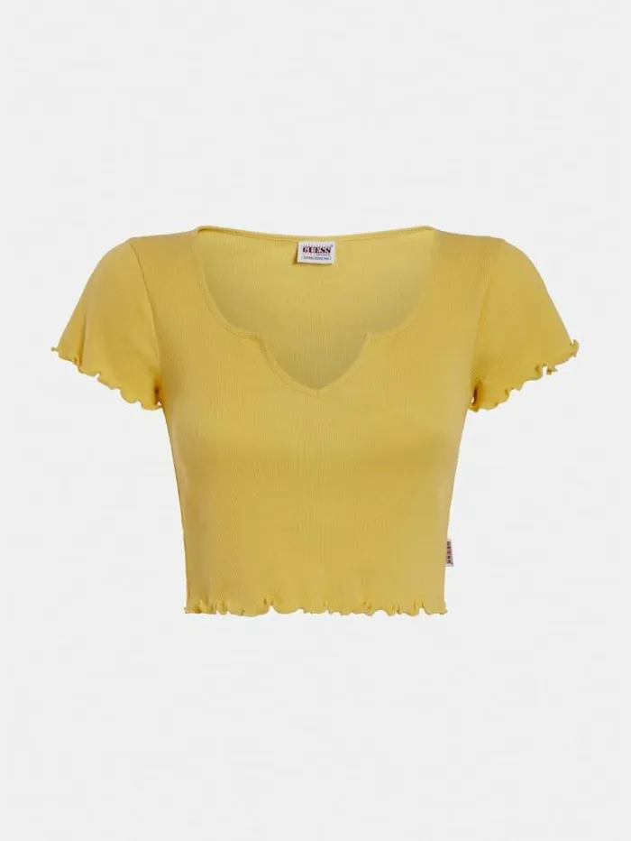 Women Rib Crop Top Yellow Guess Tops And Shirts