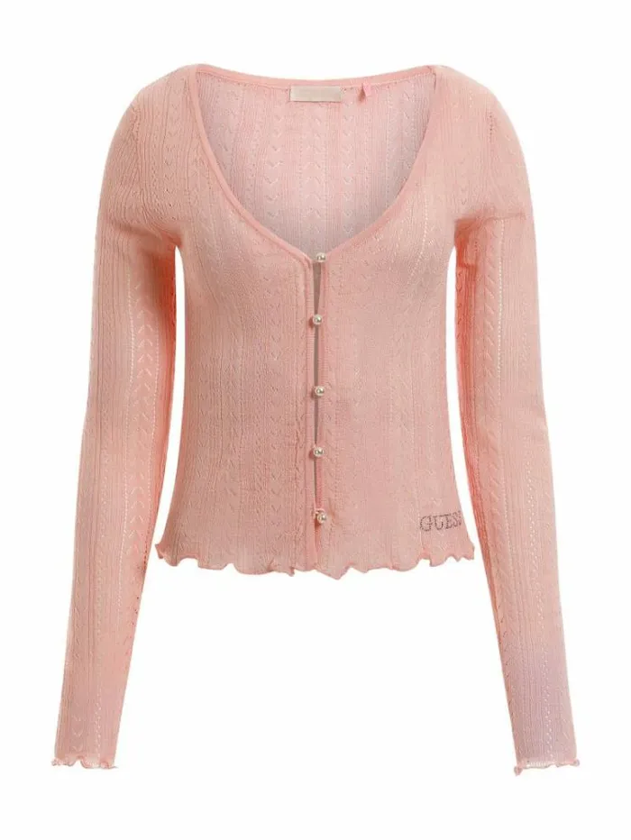 Women Rib Knit Cardigan Pink Guess Knitwear And Sweatshirts