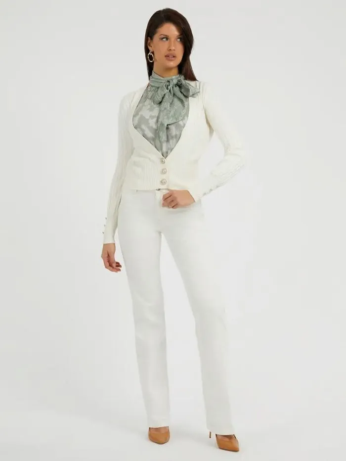 Women Rib Knit Cardigan White Guess Knitwear And Sweatshirts