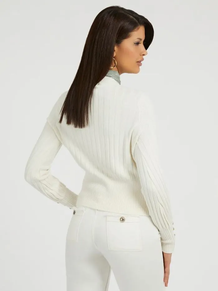 Women Rib Knit Cardigan White Guess Knitwear And Sweatshirts