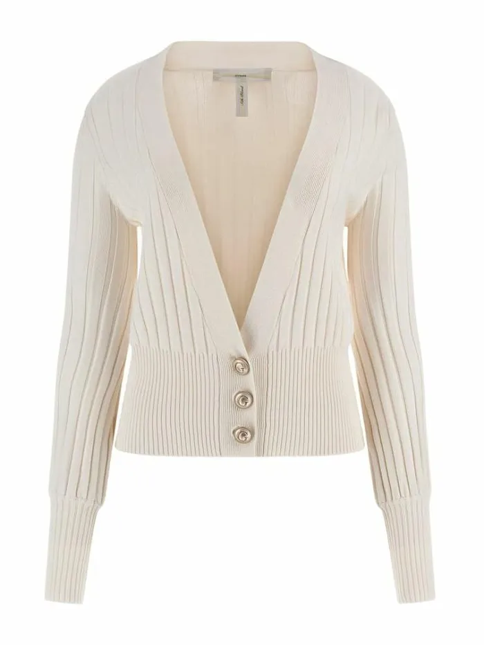 Women Rib Knit Cardigan White Guess Knitwear And Sweatshirts