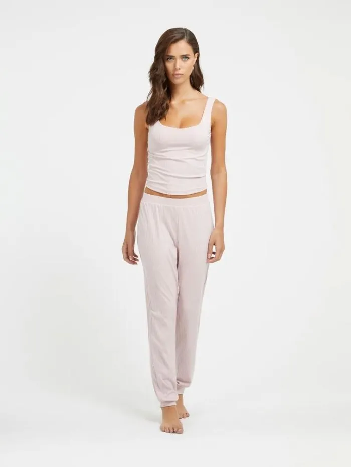 Women Rib Knit Jogger Pants Pink Guess Underwear