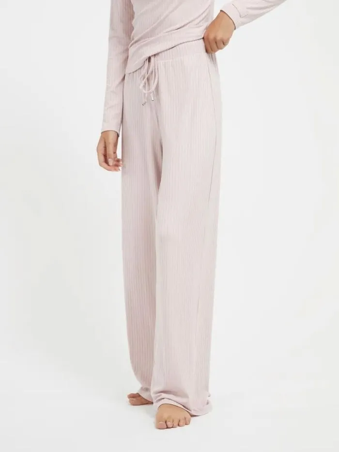 Women Rib Knit Straight Pants Pink Guess Underwear