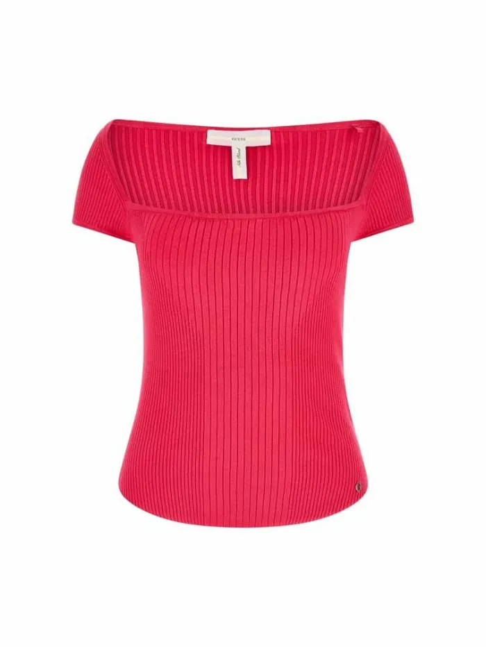 Women Rib Knit Sweater Top Fuchsia Guess Tops And Shirts