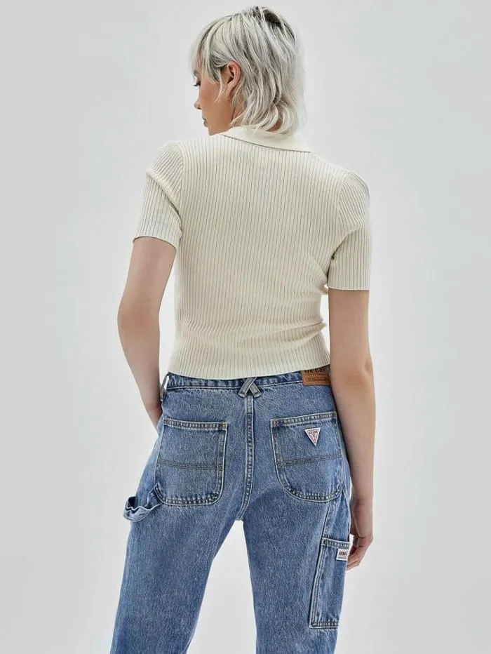 Women Rib Knit Sweater Top White Guess Tops And Shirts