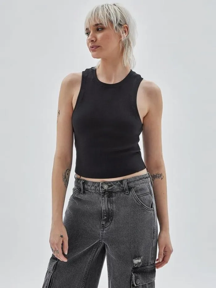 Women Rib Knit Tank Top Black Guess Tops And Shirts