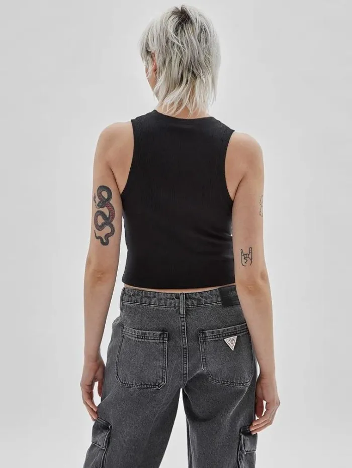 Women Rib Knit Tank Top Black Guess Tops And Shirts