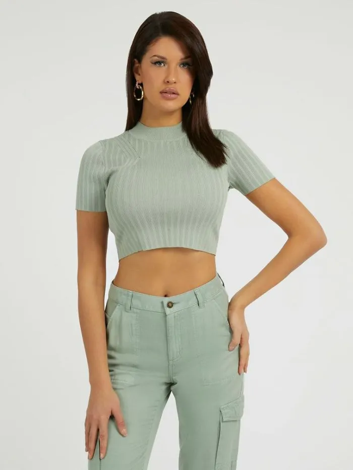 Women Rib Knit Top Green Guess Tops And Shirts