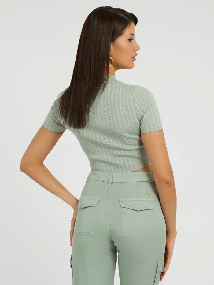 Women Rib Knit Top Green Guess Tops And Shirts