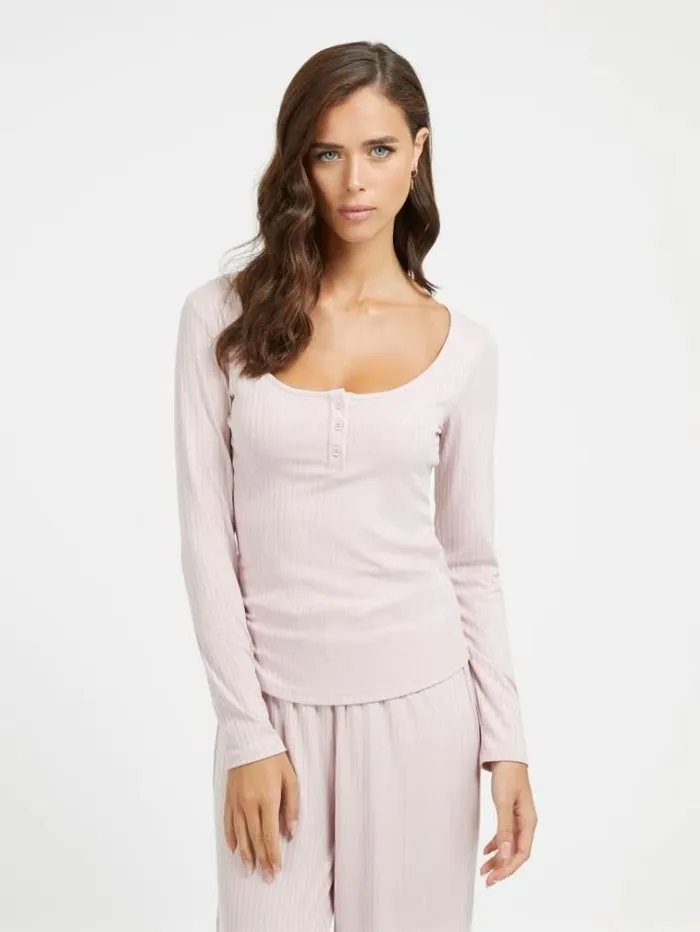 Women Rib Knit Top Pink Guess Underwear