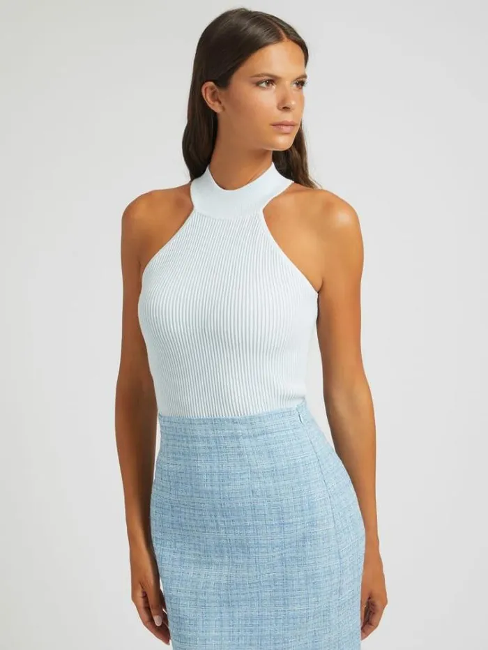 Women Rib Sweater Top Light Blue Guess Tops And Shirts