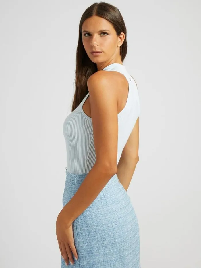 Women Rib Sweater Top Light Blue Guess Tops And Shirts
