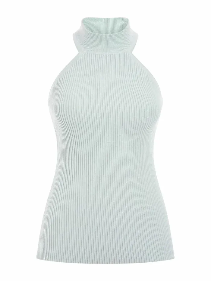 Women Rib Sweater Top Light Blue Guess Tops And Shirts
