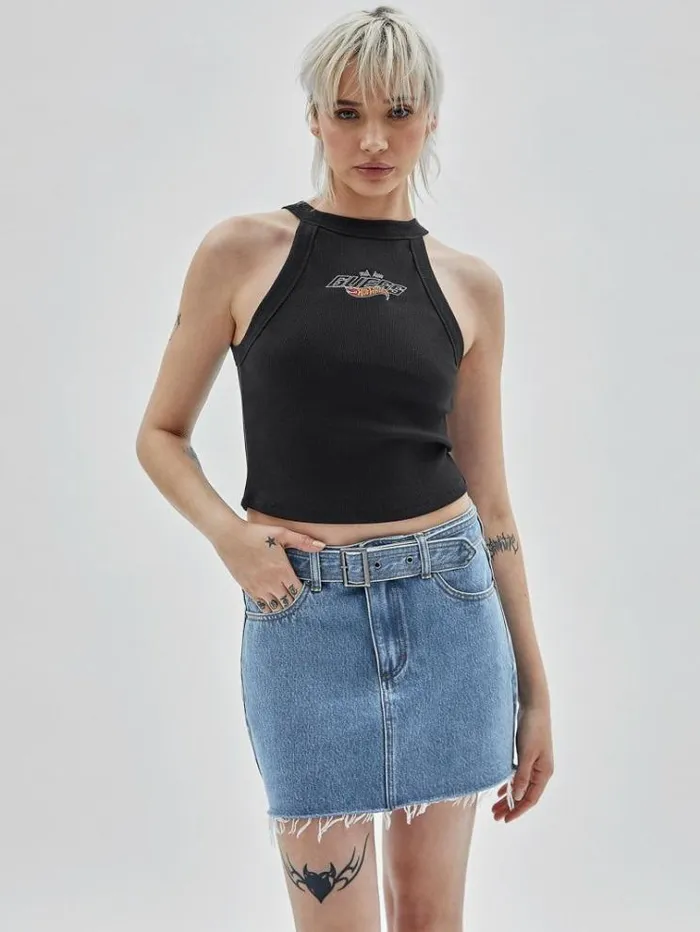 Women Ribbed Cropped Tank Top Black Guess Tops And Shirts
