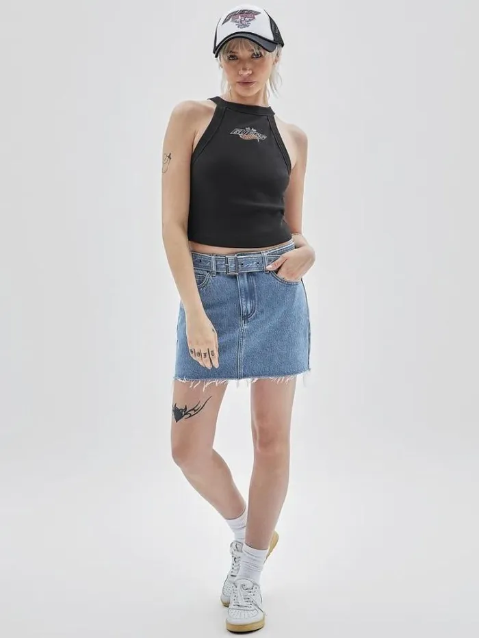 Women Ribbed Cropped Tank Top Black Guess Tops And Shirts