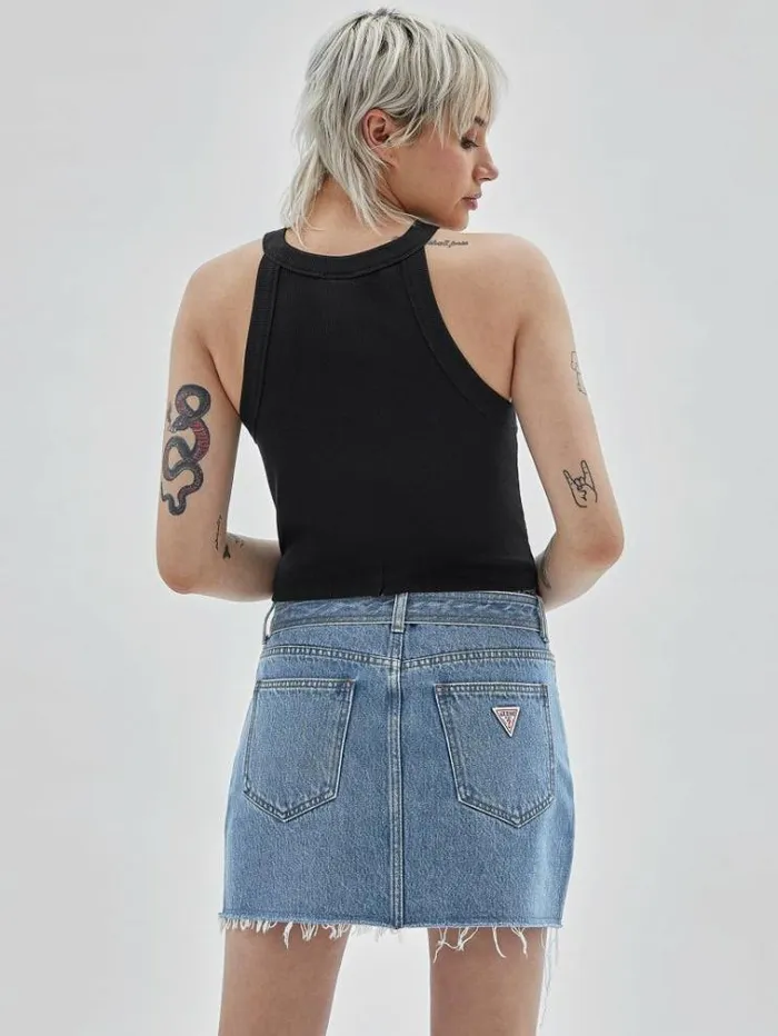 Women Ribbed Cropped Tank Top Black Guess Tops And Shirts
