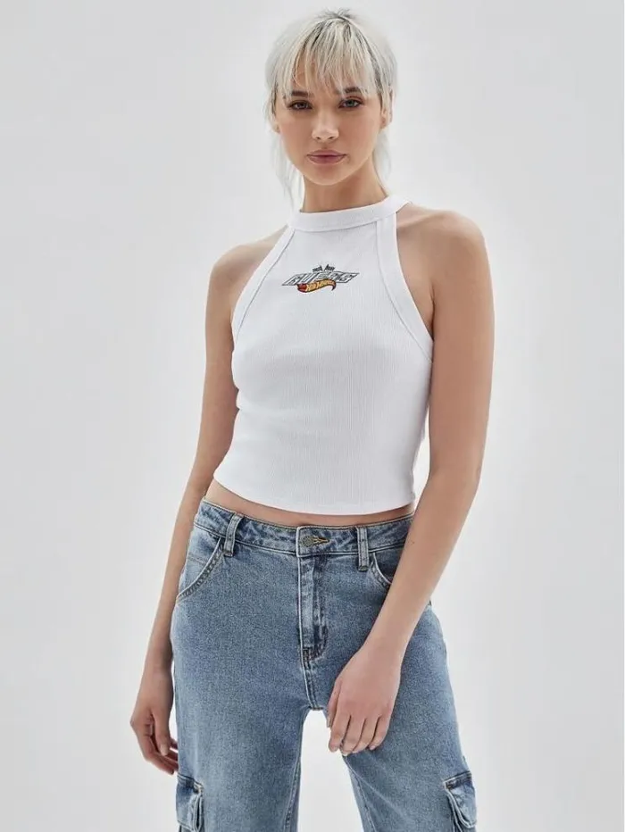Women Ribbed Cropped Tank Top White Guess Tops And Shirts