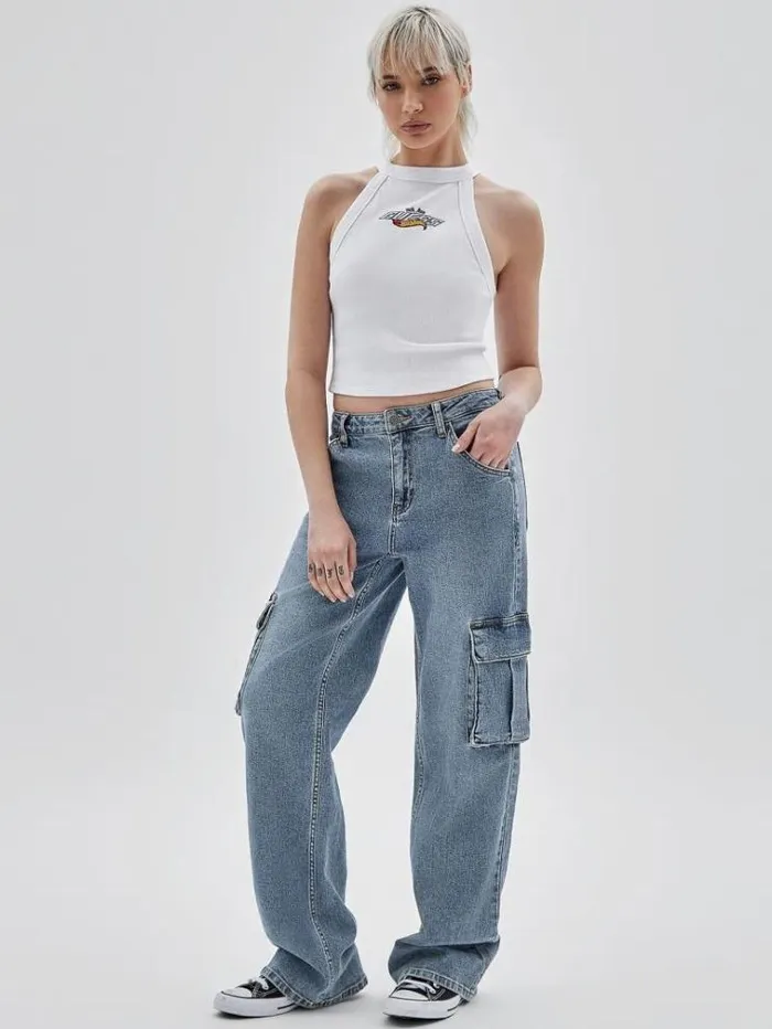 Women Ribbed Cropped Tank Top White Guess Tops And Shirts