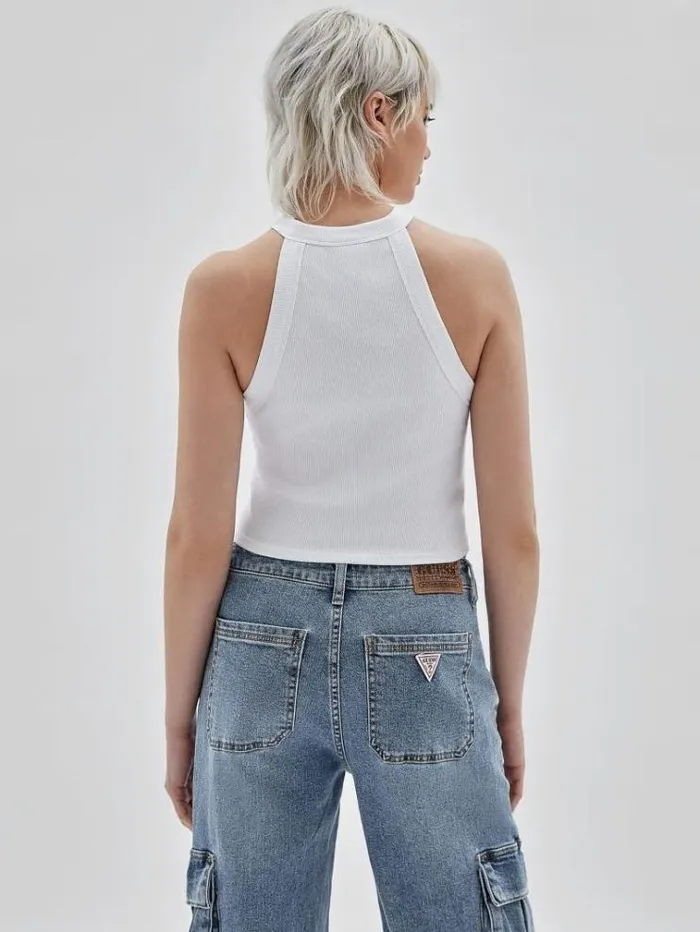 Women Ribbed Cropped Tank Top White Guess Tops And Shirts