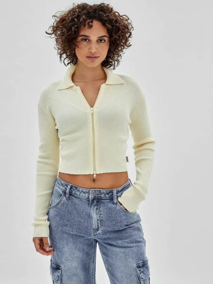 Women Ribbed Knit Sweater Yellow Guess Knitwear And Sweatshirts