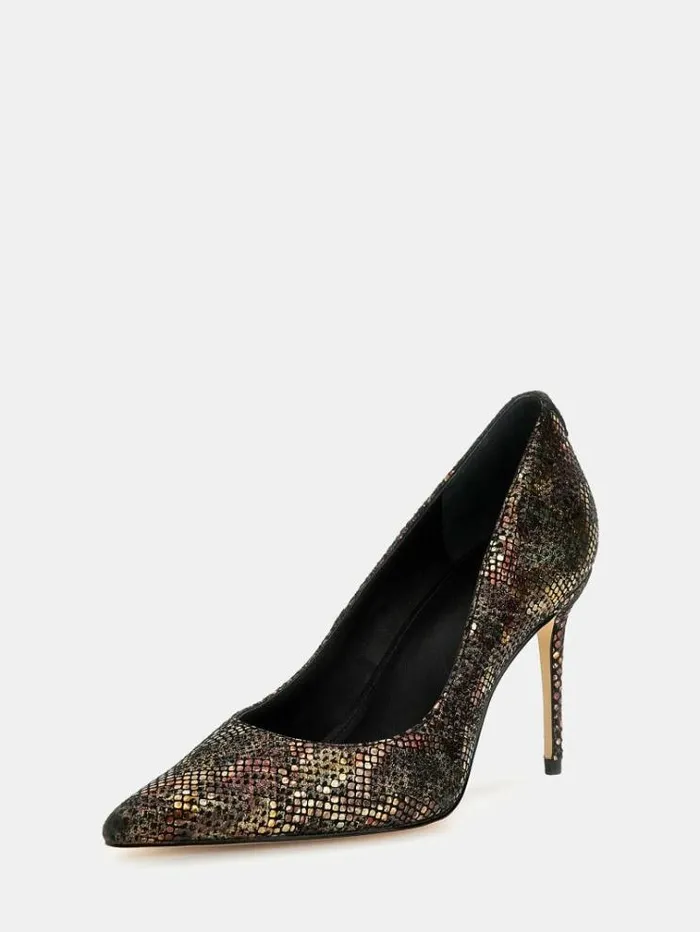 Women Rica Foiled Leather Court Shoes Gold Guess Heels