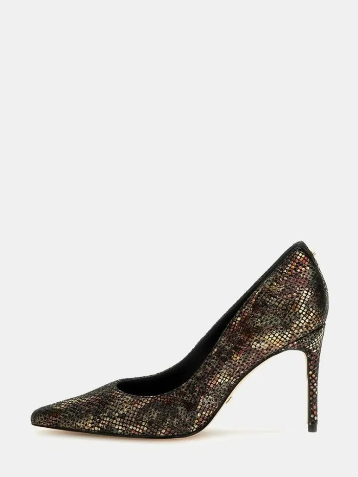 Women Rica Foiled Leather Court Shoes Gold Guess Heels