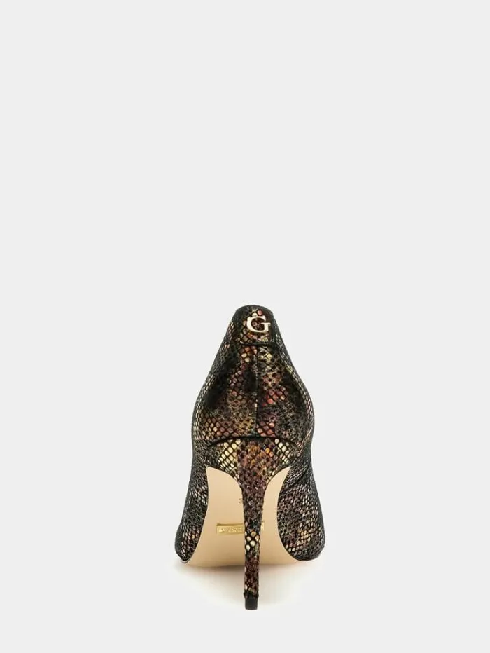 Women Rica Foiled Leather Court Shoes Gold Guess Heels