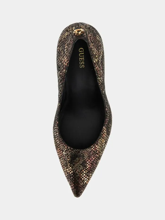 Women Rica Foiled Leather Court Shoes Gold Guess Heels