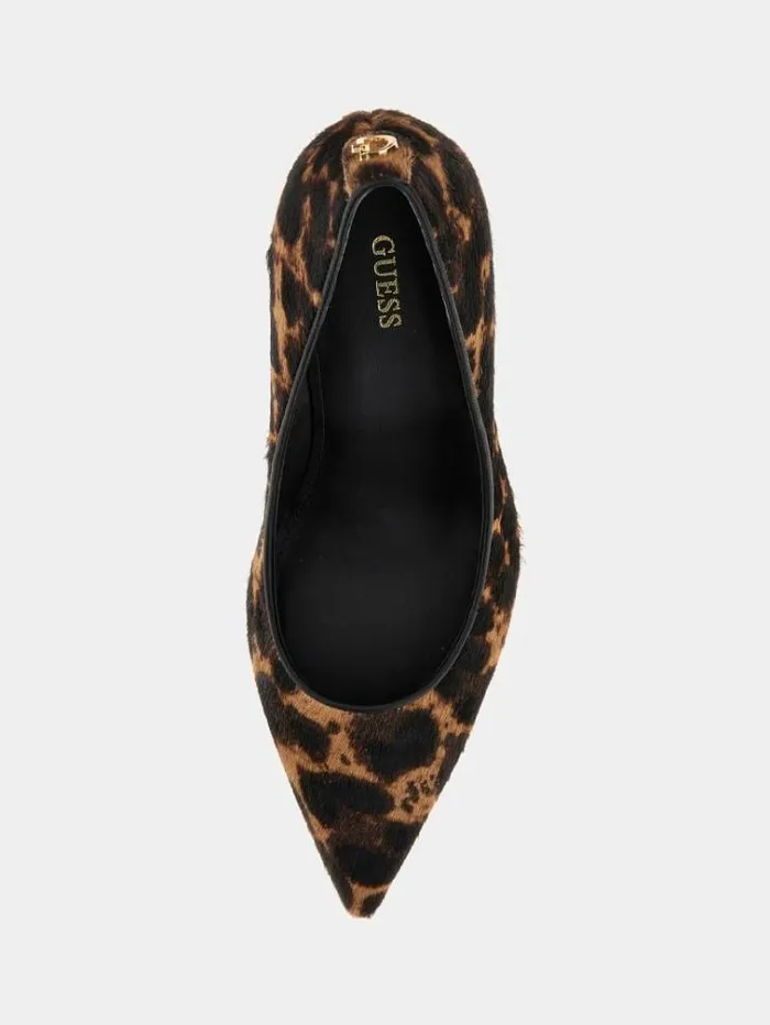 Women Rica Real Leather Court Shoes Animalier Brown Guess Heels